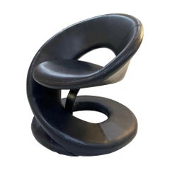 Vintage Sculptural Spiral Black Leather Lounge Chair in the Style of Jaymar