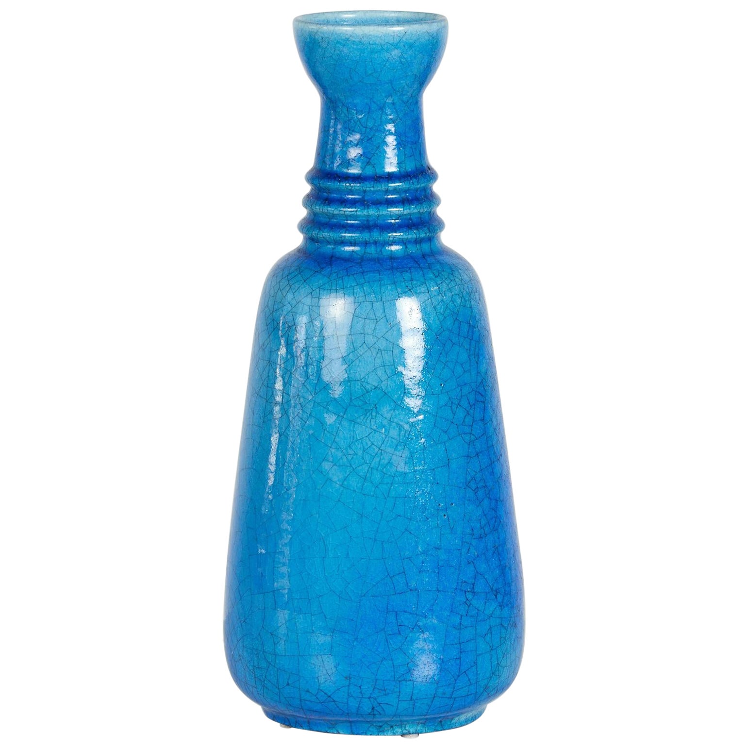 großformatige blau glasierte Keramikvase von Arnold Zahner im Angebot