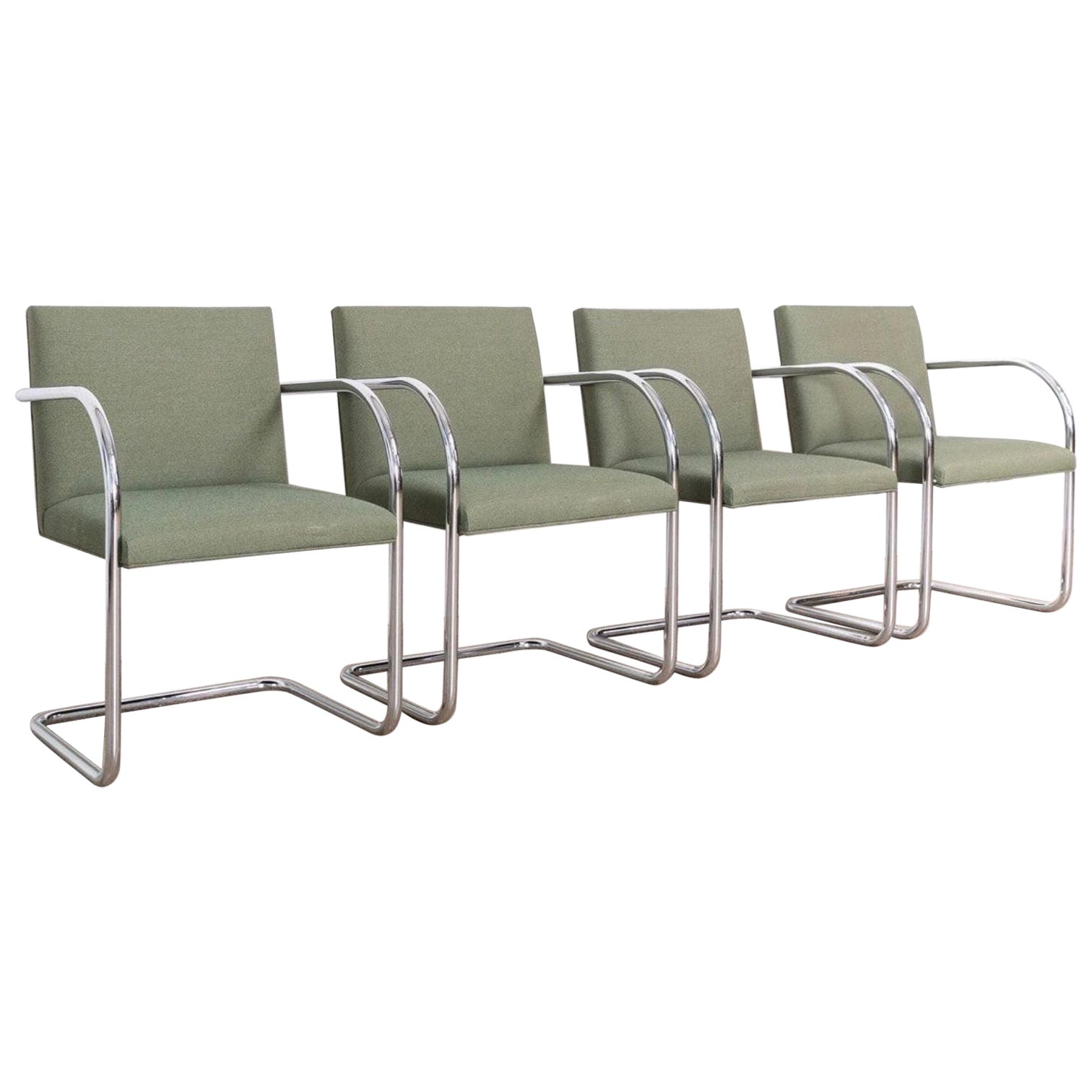 Bauhaus Green Brno Tubular Cantilever Dining Chairs by Mies Van Der Rohe