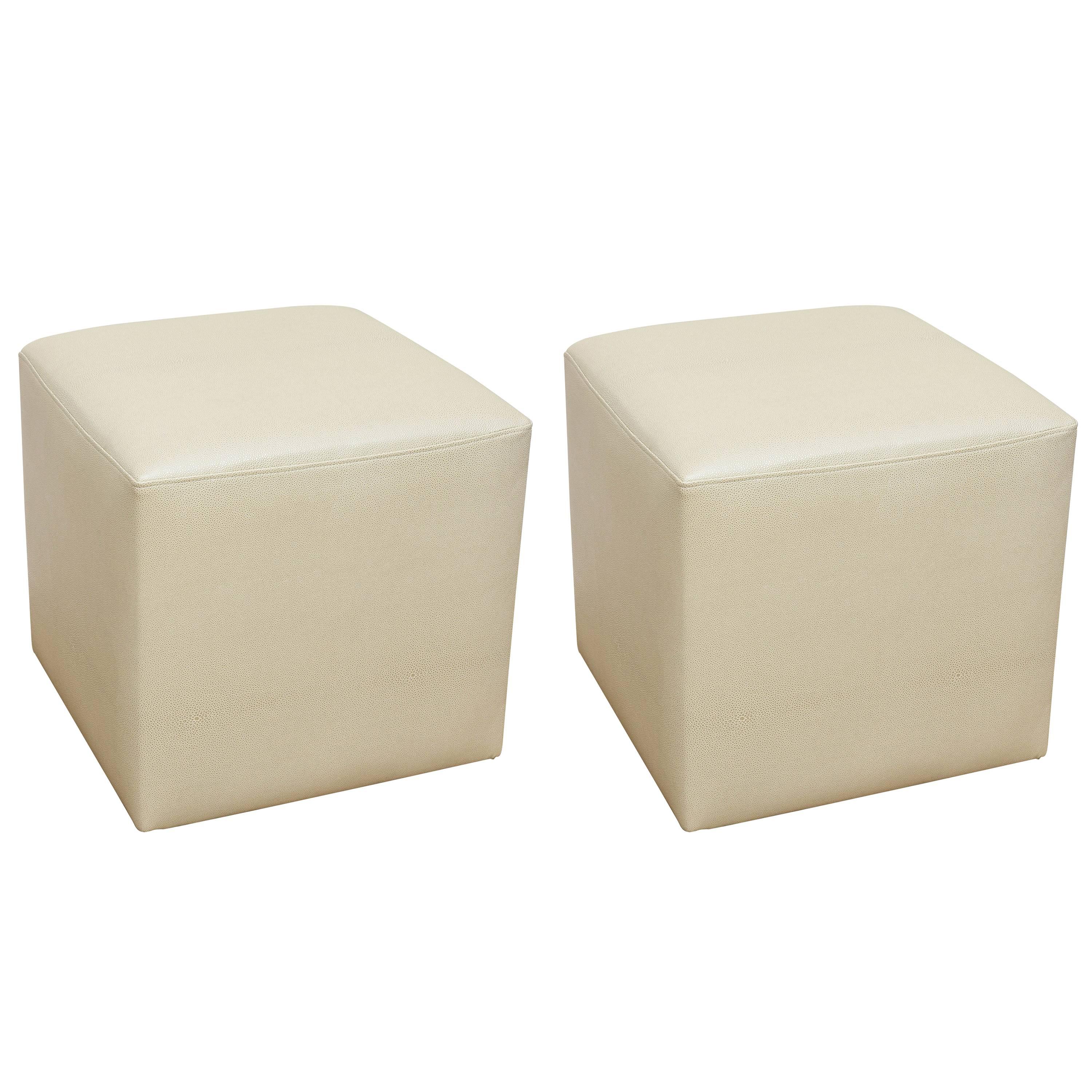 Modern Pair of Ottomans in Faux Shagreen