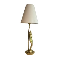 Vintage Brass Table Lamp Representing a Stylished Woman