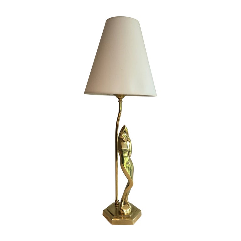 Brass Table Lamp Representing a Stylished Woman For Sale at 1stDibs