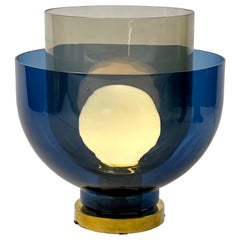 Lampe de table fin 20ème siècle en verre de Murano bleu et fumé avec verre opalin blanc