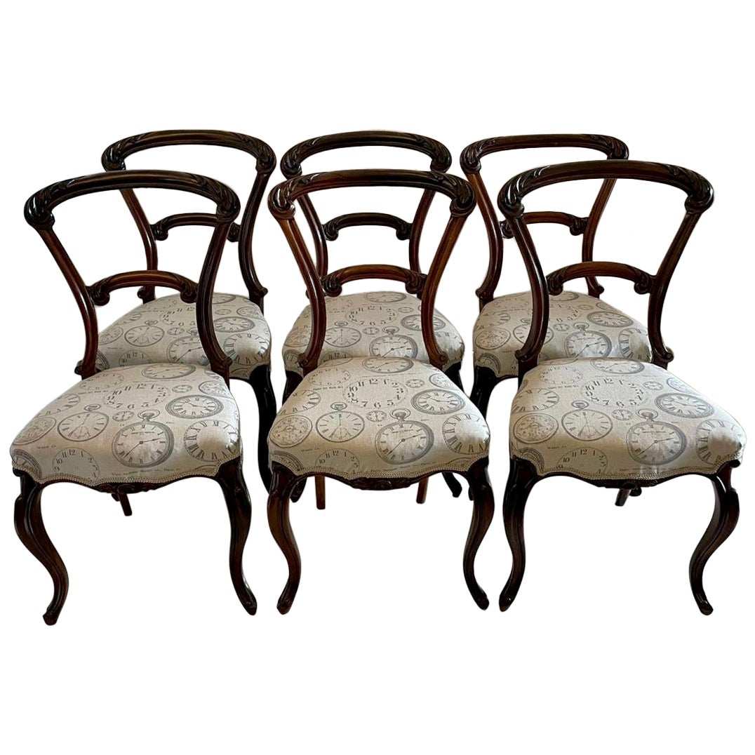Quality Antique Set of 6 Victorian Carved Rosewood Dining Chairs For Sale