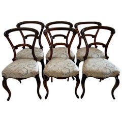 Ensemble ancien de 6 chaises de salle à manger victoriennes en bois de rose sculpté de qualité