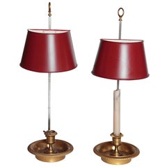 Pair of French Gold Bronze Single Candle Lamps 