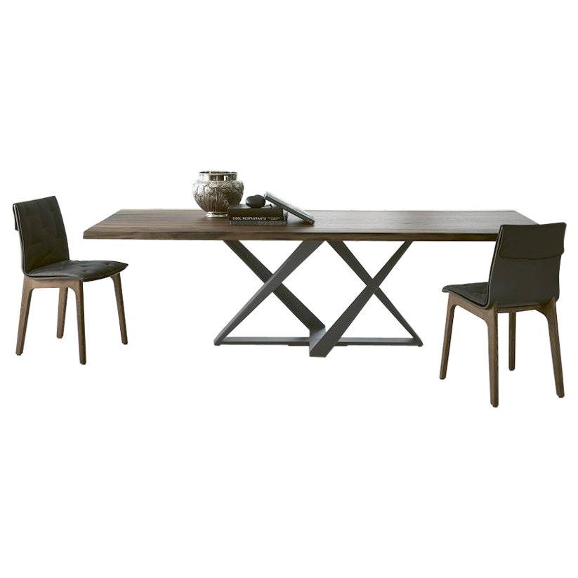 Table italienne moderne en bois massif fixe et métal laqué - Collection Bontempi en vente