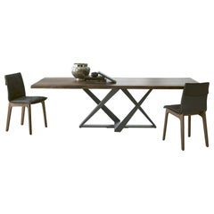 Table italienne moderne en bois massif fixe et métal laqué - Collection Bontempi