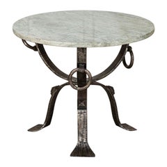 Midcentury French Green Marble & Iron Side Table