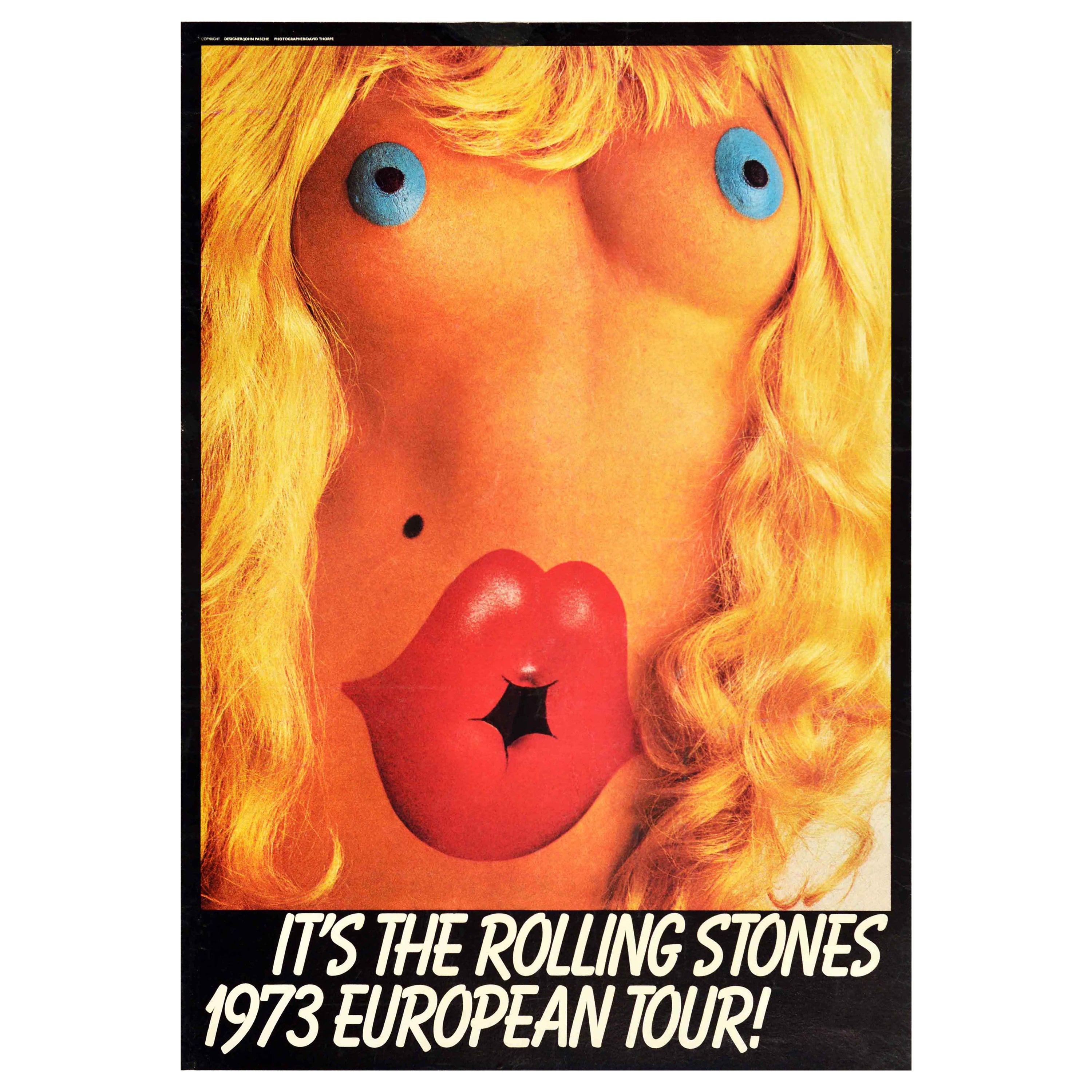 Affiche de concert de musique vintage originale des Rolling Stones, tournée européenne, Pasche nue