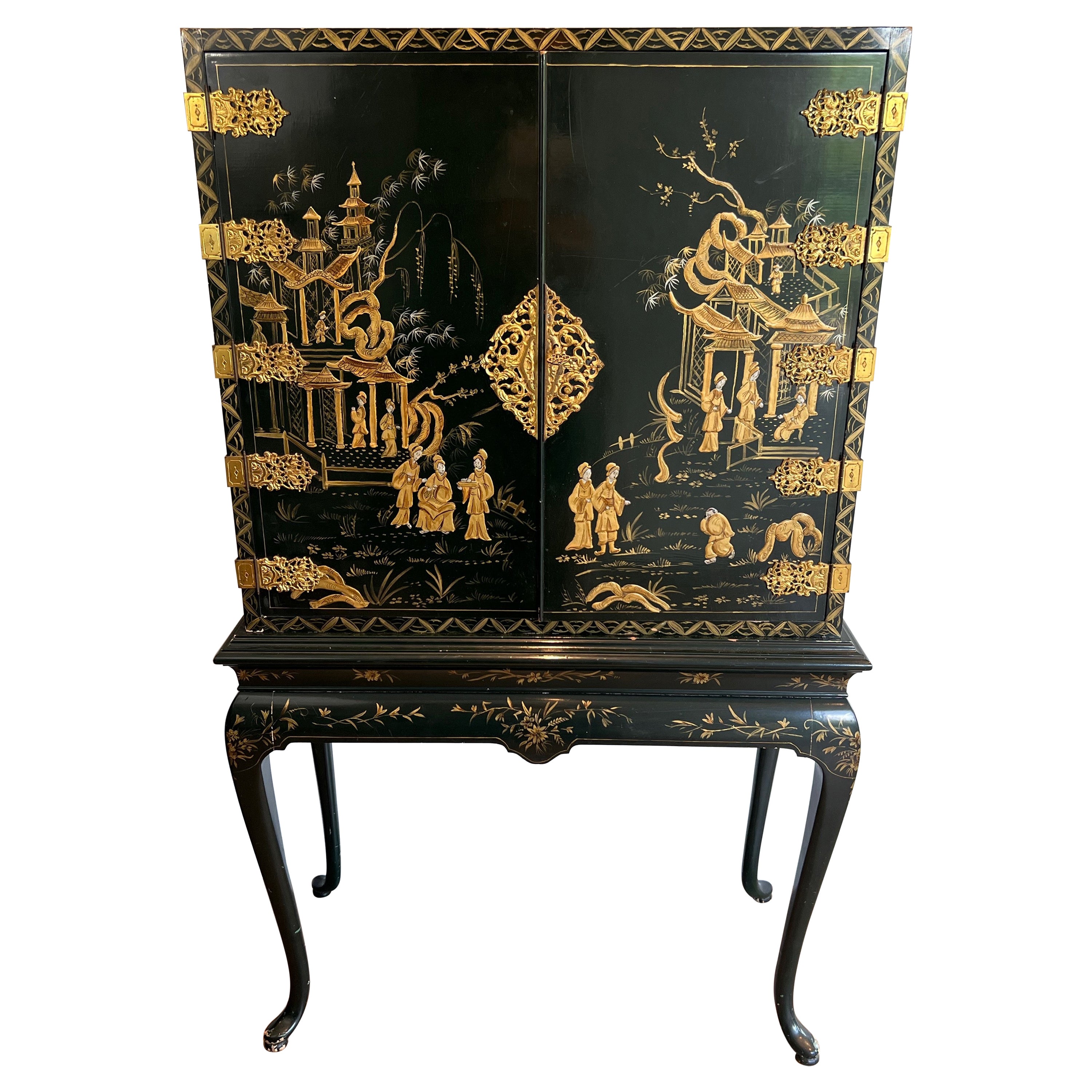 Chinese Lacquered and Gilt Cabinet For Sale