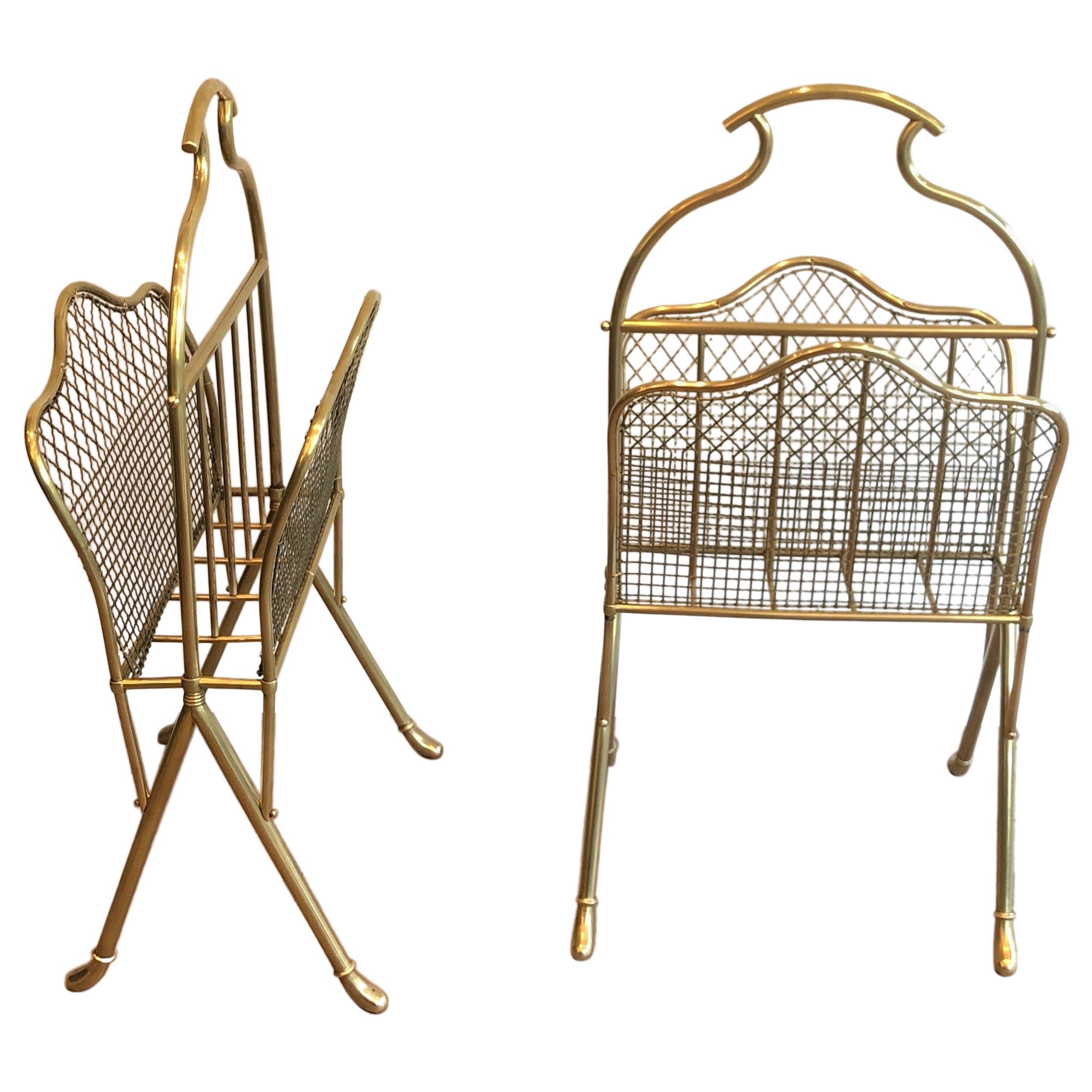 Pair of Brass Magazine Racks Attributed to Maison Jansen For Sale