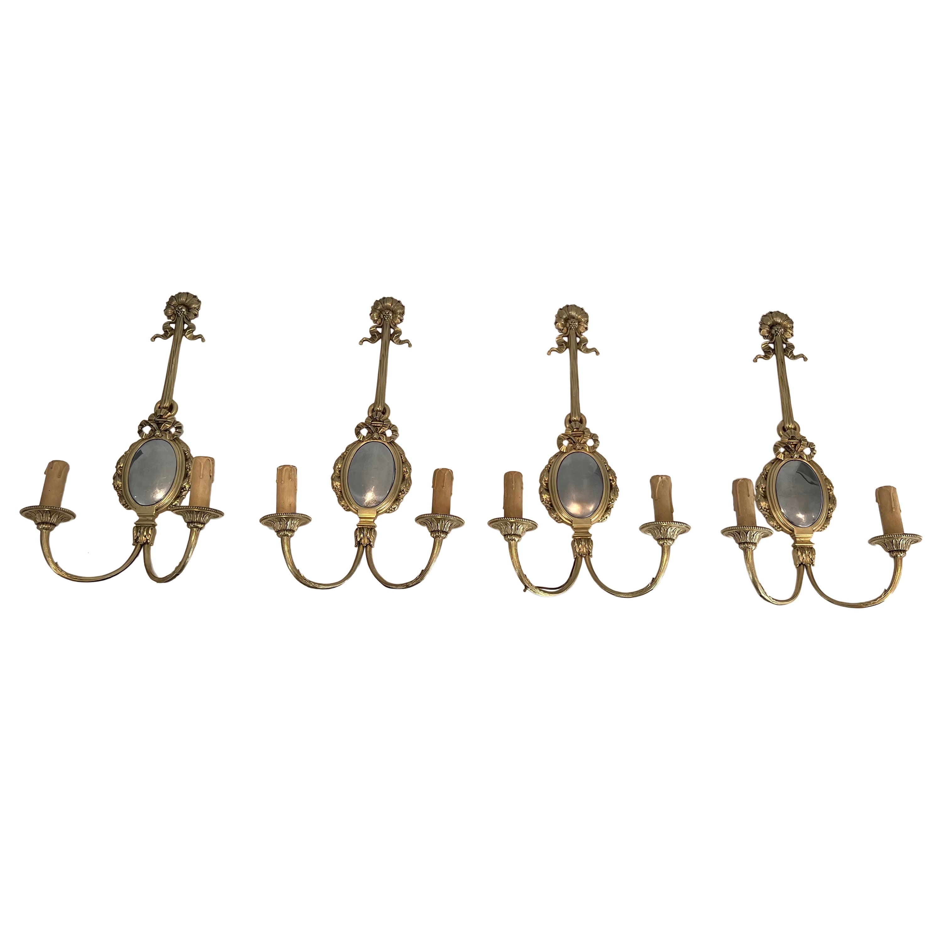 Set of 4 Bronze and Chrome Wall Sconces