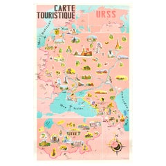 Original Retro Travel Poster Intourist Tourism Map Carte Touristique USSR
