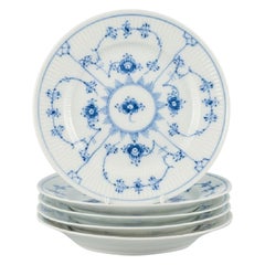Royal Copenhagen, Blue Fluted Plain, Five Plates. Model Number 1/179