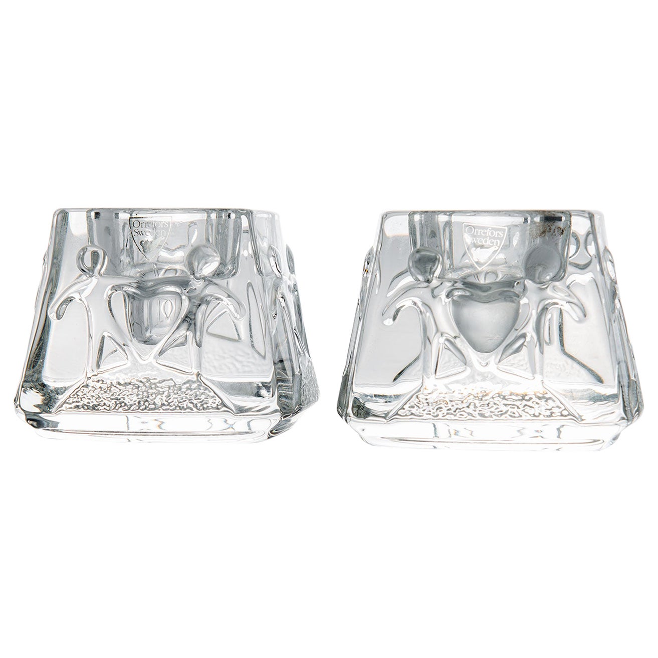 Pair of Crystal Glass Candle Holders by Orrefors, Sweden For Sale