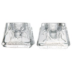 Pair of Crystal Glass Candle Holders by Orrefors, Sweden
