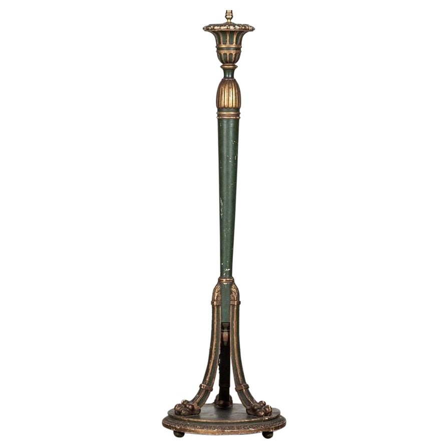 19th Century French Gilt & Green Painted Floor Lamp For Sale