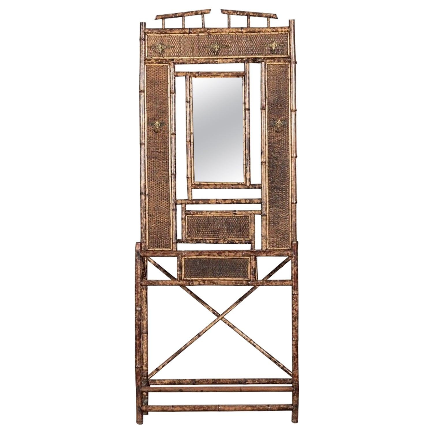 19th Century English Bamboo Mirrored Hall Stand For Sale