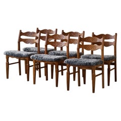 Henning Kjærnulf, 6 Dining Chairs in Oak & Gotland Sheepskin, Made in 1960s