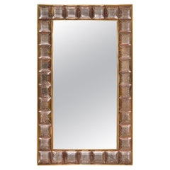 Contemporary Pale Pink Murano Glass and Brass 'Jewel' Mirror