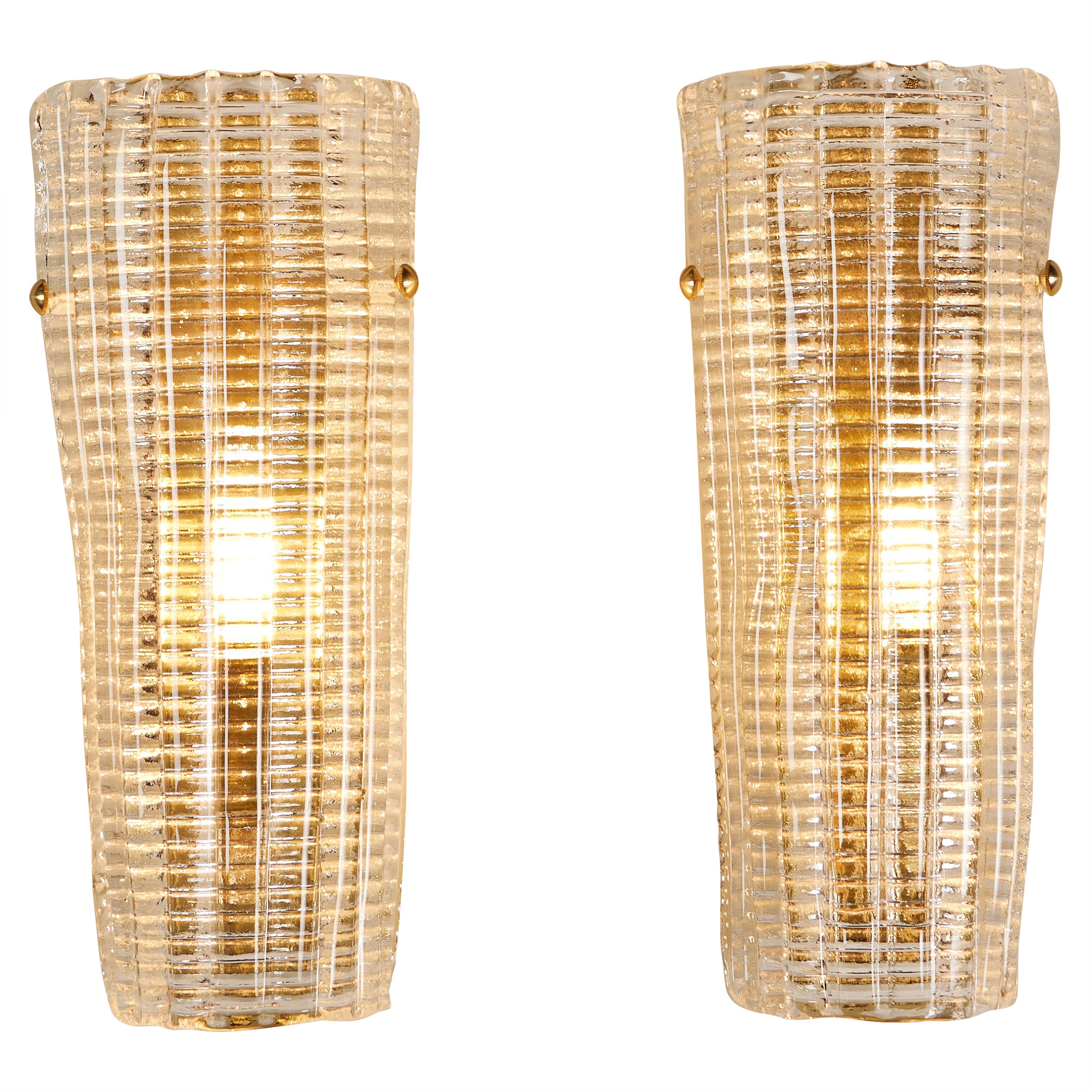 Pair of Italian Murano Ribbed Glass Wall Lights For Sale