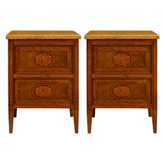 Pair of Italian 19th Century Louis XVI St. Walnut and Marble Commodes