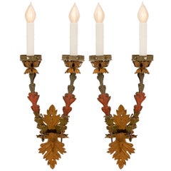 Pair of Italian 18th Century Venetian St. Pressed Metal and Tole Sconces