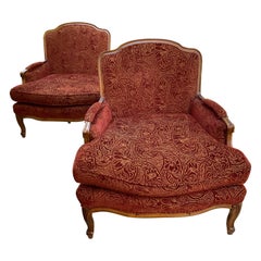 Large Pair of Vintage Hand Carved Wood French Style Armchairs