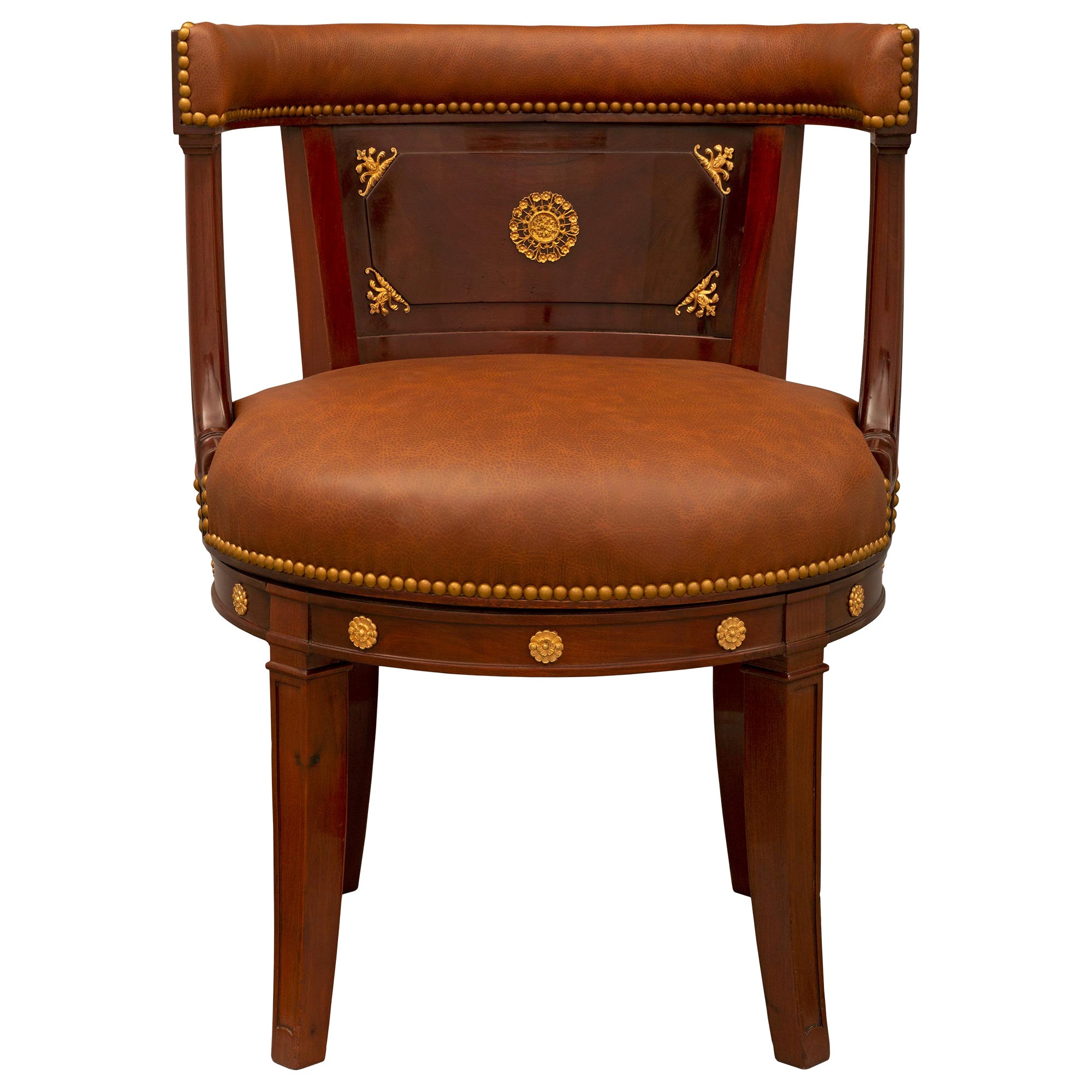 French 19th Century Empire St. Mahogany and Ormolu Desk Armchair For Sale