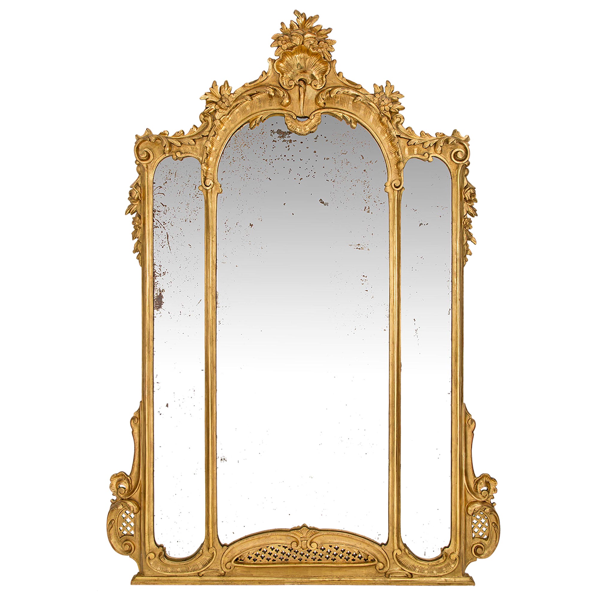 Italian 19th Century Louis XV St. Giltwood Mirror For Sale