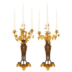 Antique Pair of French 19th Century Neoclassical St. Bronze and Ormolu Candelabras