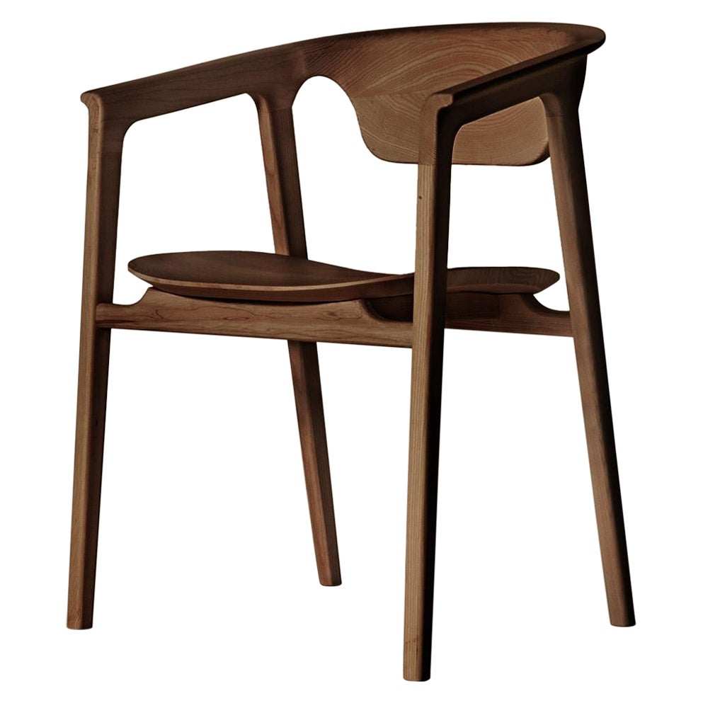 Duna Solid Wood Chair, Ash in Hand-Made Brown Finish, Contemporary For Sale