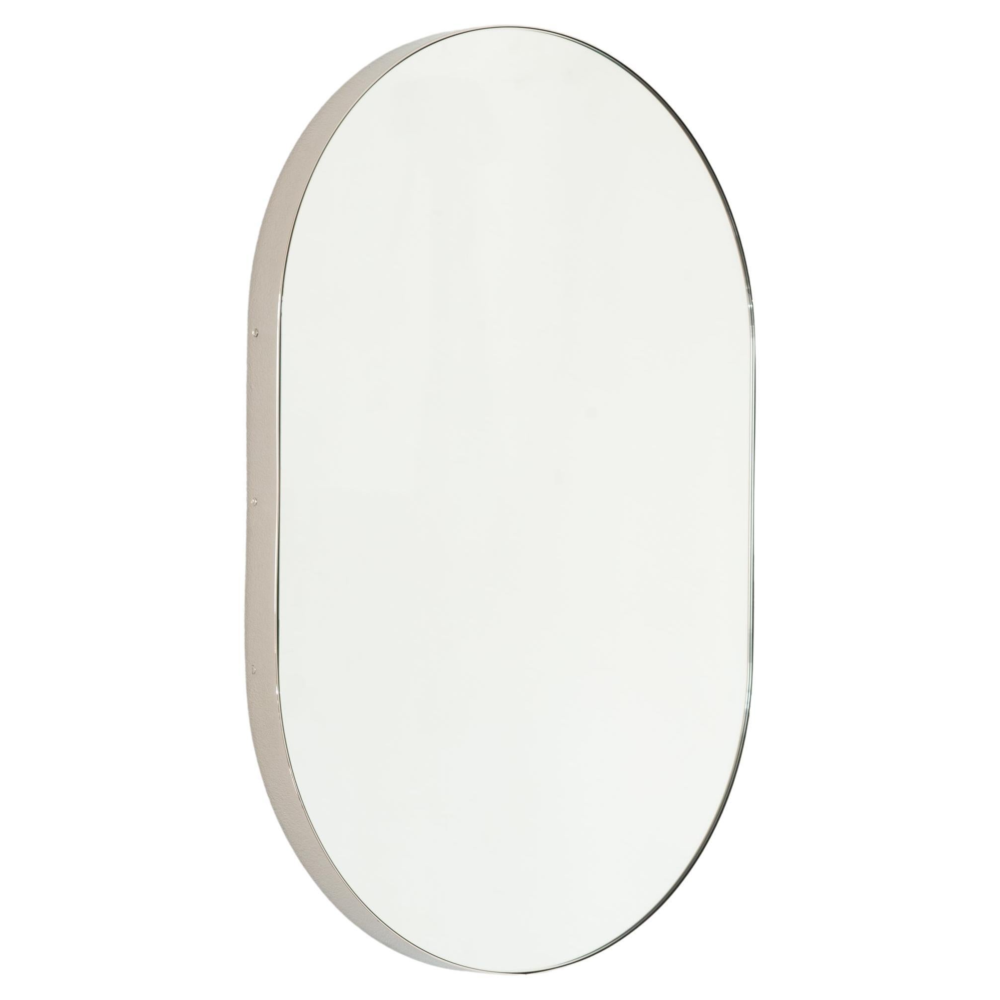 Capsula Pill Shaped Modern Mirror with Nickel Plated Frame, Medium