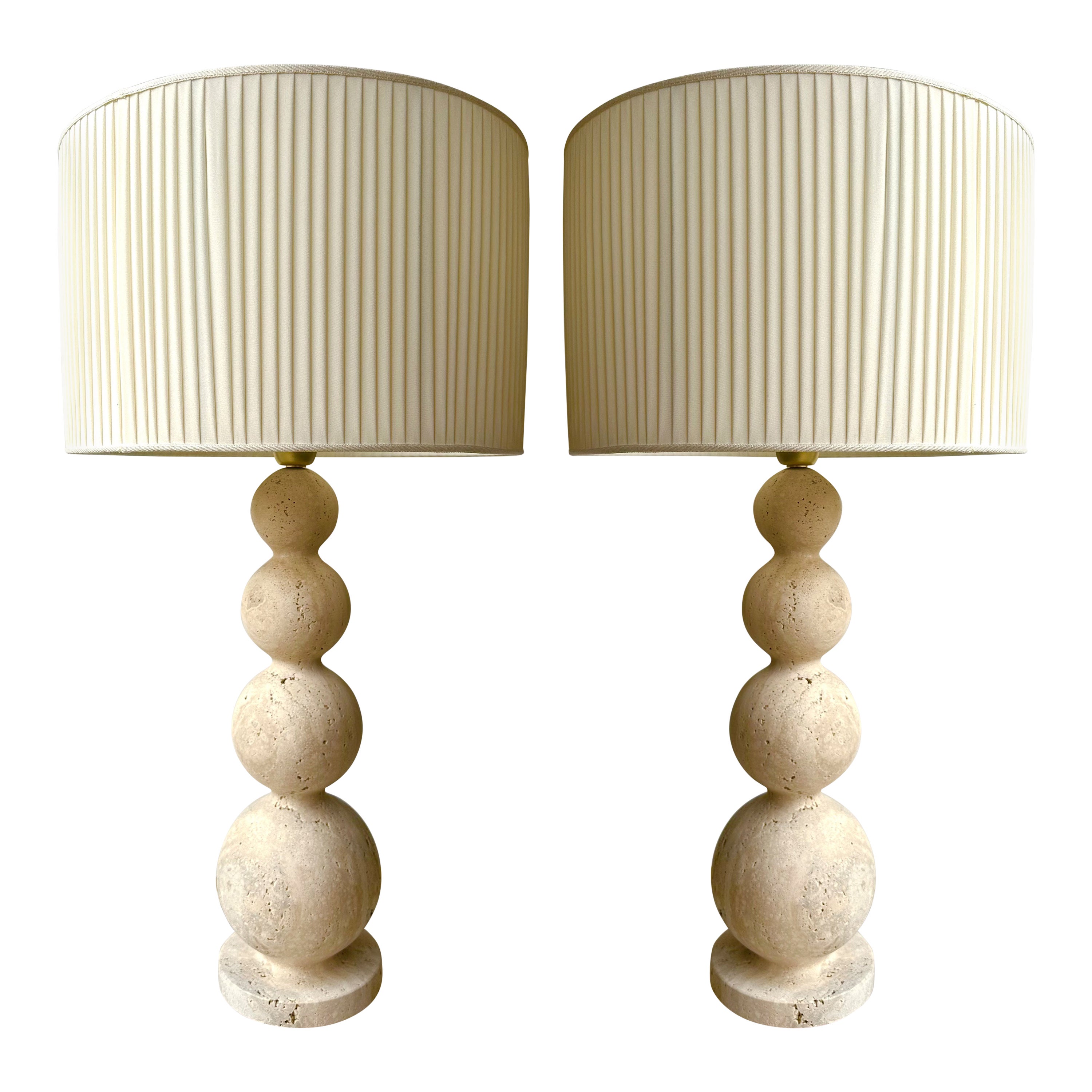 Pair of Travertine Ball Lamps For Sale