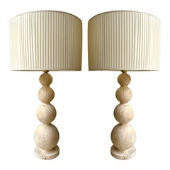 Pair of Travertine Ball Lamps