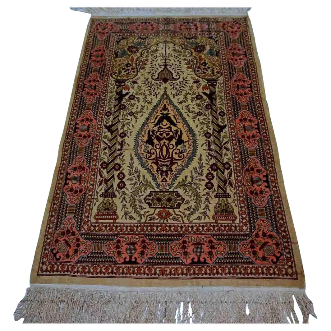 Handmade Vintage Turkish Hereke Silk Prayer Rug, 1970s, 1D23 For Sale