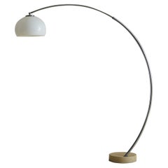 Chrome Arc Lamp With Stone Base + Acrylic Shade, Italy, 20th Century