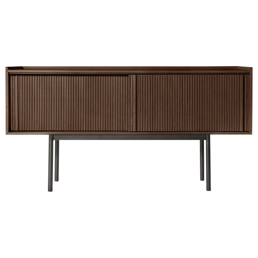 Buffet en bois massif Sipario, finition en frêne marron, 2 portes, contemporain en vente