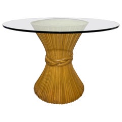 McGuire Style Sheaf of Wheat Rattan and Glass Dining Table