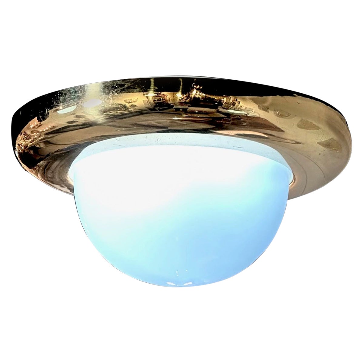 Murano Glass and Brass Dome Light For Sale