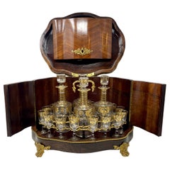 Antique French Baccarat Crystal Cave À Liqueur in Satinwood Case circa 1885-1890