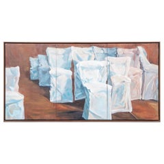 Gerda Kominik 'Austria, 20th C.' Oil on Canvas Triptych of Slip Covered Chairs