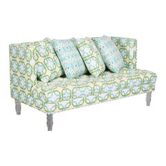 Contemporary Designer Acrylic Leg Settee with Button Tufted Seat and Tight Back