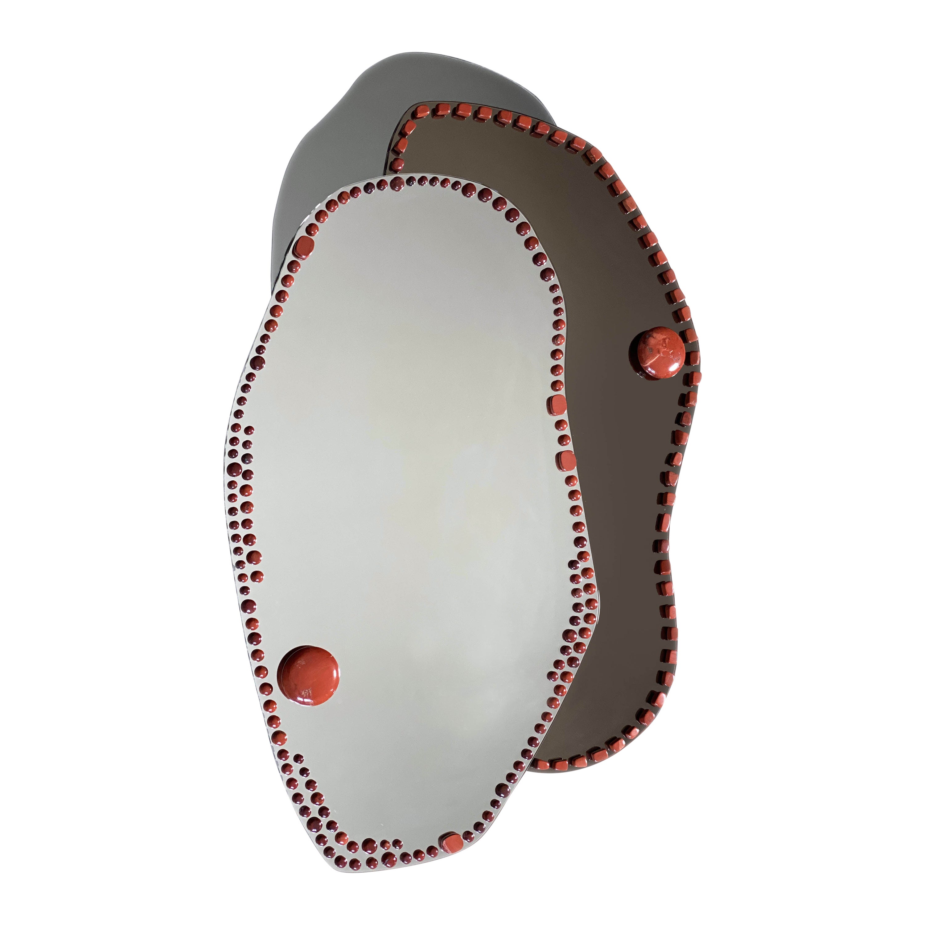 Wall Mirror, Adorned with Red Jasper, Handmade by Aline Erbeia For Sale