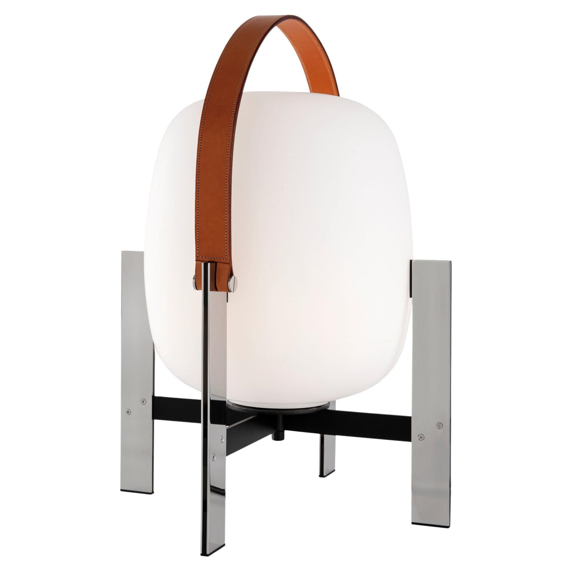 Cesta Metálica with Leather Handle Table Lamp by Miguel Milá For Sale