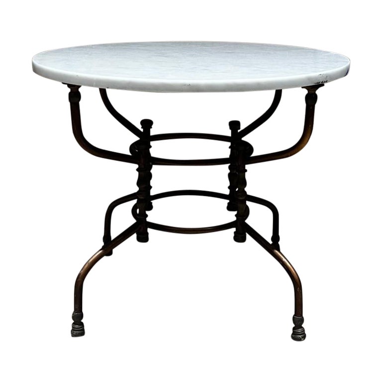 1930s Garden Table Italian Marble with Sculptural Bronze Base For Sale