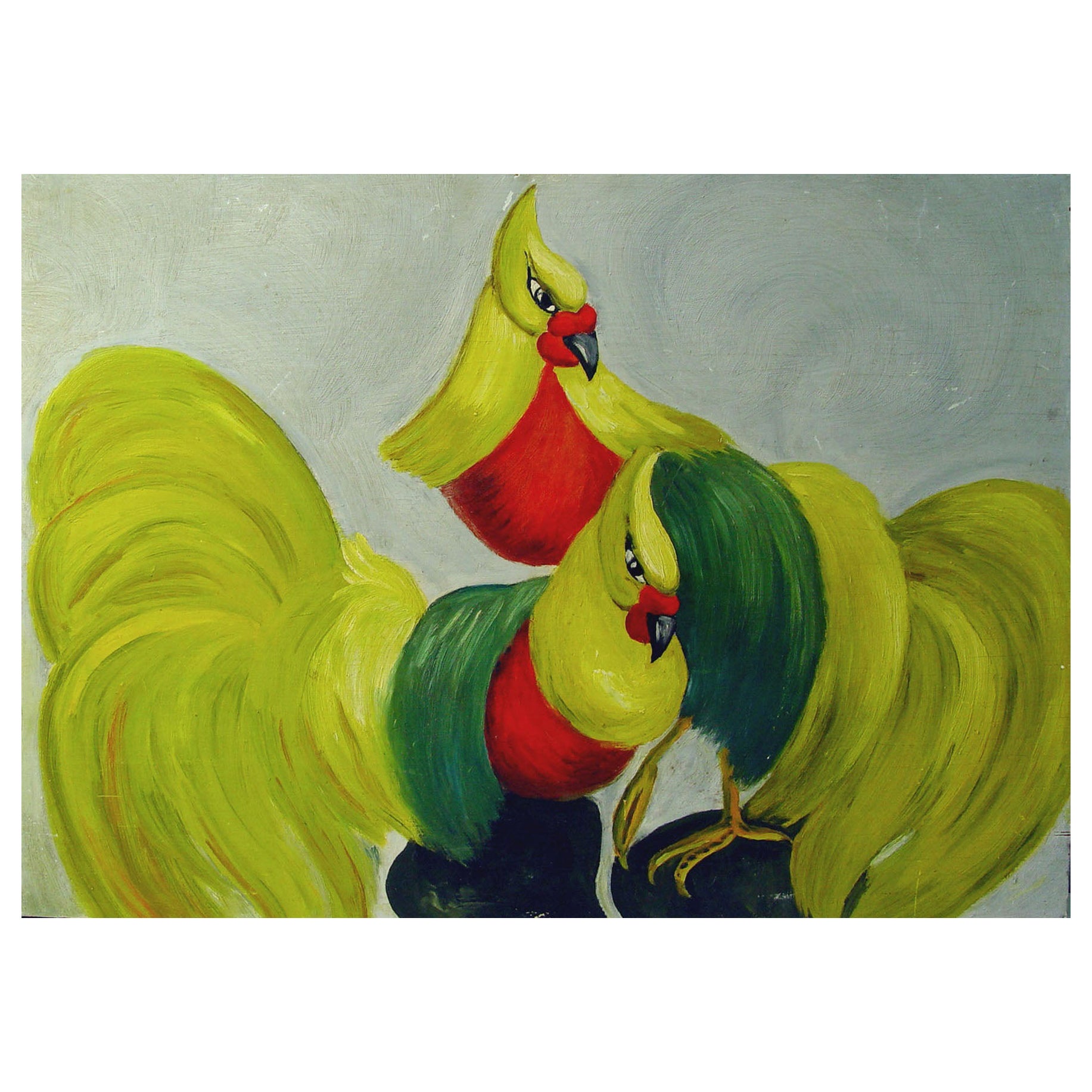 Mid-20th Century Modernist Fancy Golden Pheasants Painting For Sale