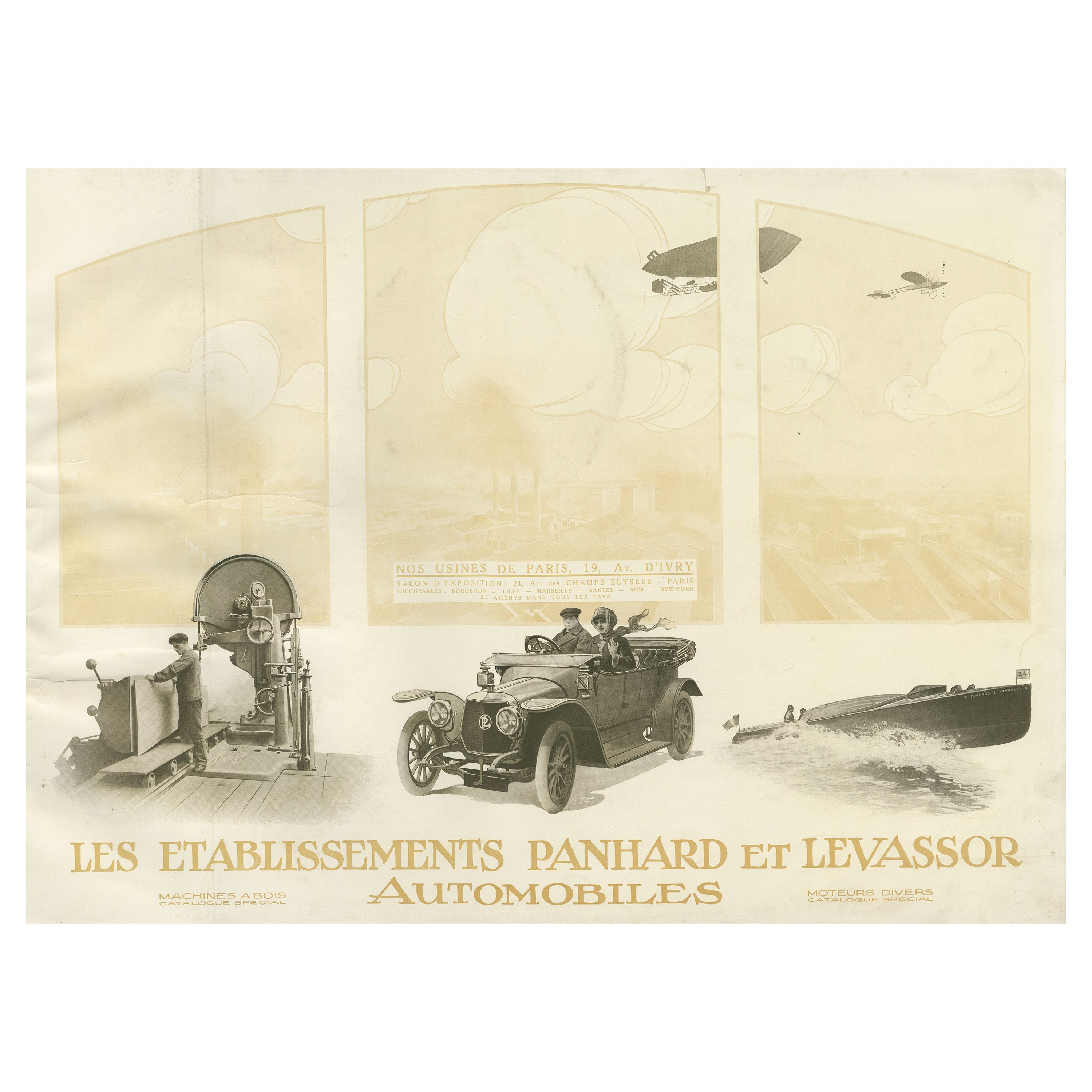 Antike Titelseite mit Illustrationen eines Autokatalogs von Panhard et Levassor
