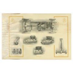 Antiker Druck mit Illustrationen von Autoteilen aus einem Katalog von Panhard et Levassor